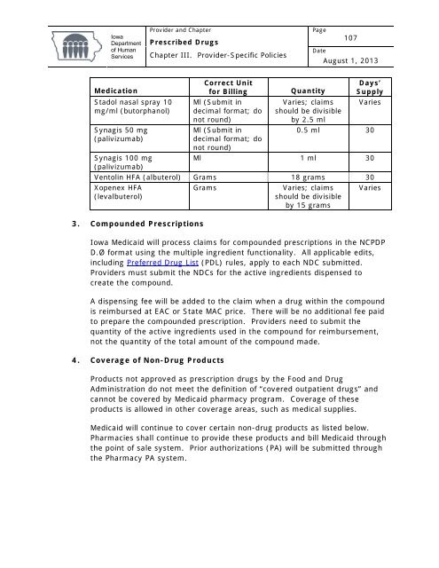 Prescribed Drugs Provider Manual - Iowa Department of Human ...