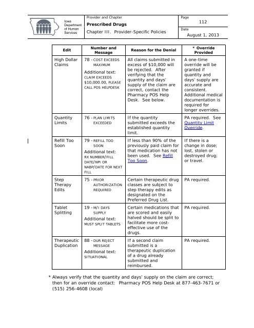 Prescribed Drugs Provider Manual - Iowa Department of Human ...