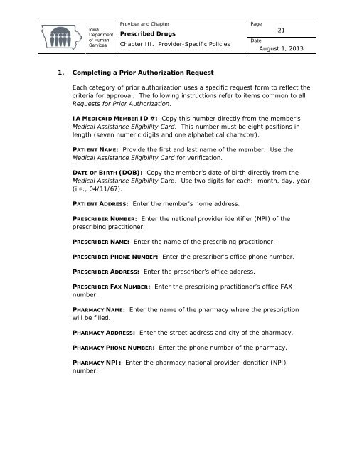 Prescribed Drugs Provider Manual - Iowa Department of Human ...