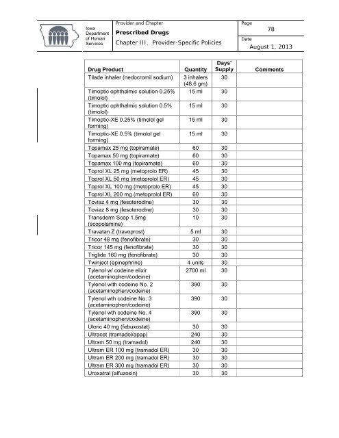 Prescribed Drugs Provider Manual - Iowa Department of Human ...