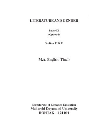 LITERATURE AND GENDER - Maharshi Dayanand University, Rohtak