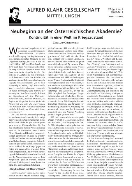 Neubeginn an der Österreichischen Akademie? - Alfred Klahr ...