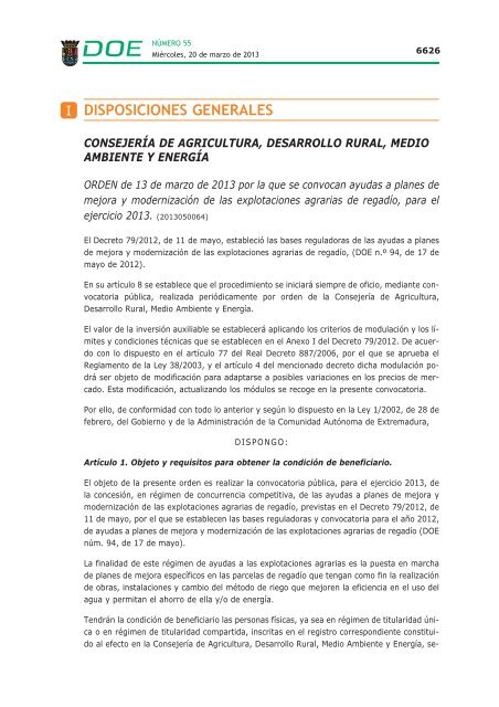 DISPOSICIONES GENERALES - Diario Oficial de Extremadura