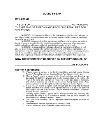 Download Model ByLaw - Canadian Racing Pigeon Union