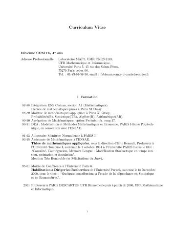 CV en pdf (Cliquer) - UFR MathÃ©matiques et Informatique