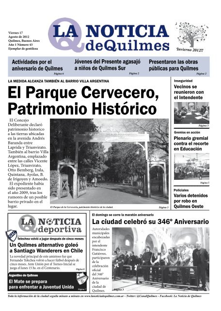 El Parque Cervecero, Patrimonio Histórico - la noticia de quilmes