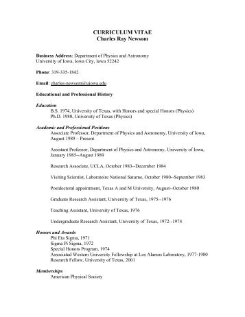 CURRICULUM VITAE Charles Ray Newsom - University of Iowa