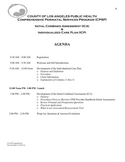 Initial Combined Assessment (ICA) - Department of Public Health