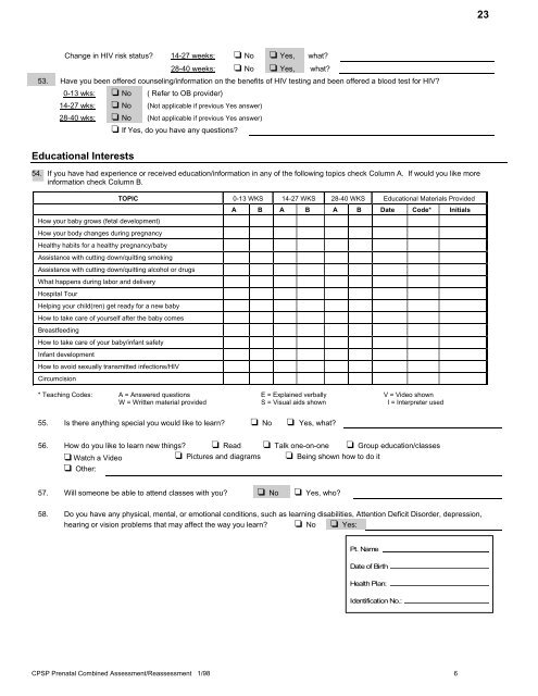 Initial Combined Assessment (ICA) - Department of Public Health