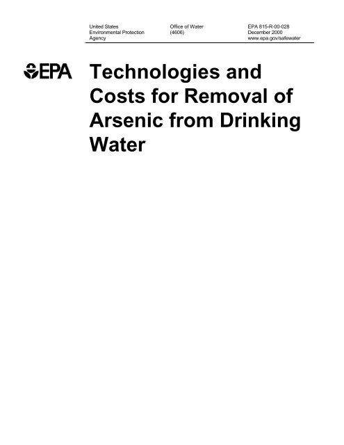 Technologies and Costs for Removal of Arsenic From Drinking Water