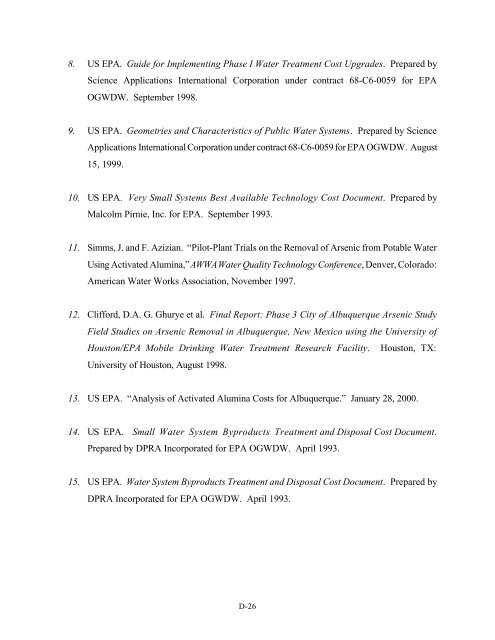 Technologies and Costs for Removal of Arsenic From Drinking Water