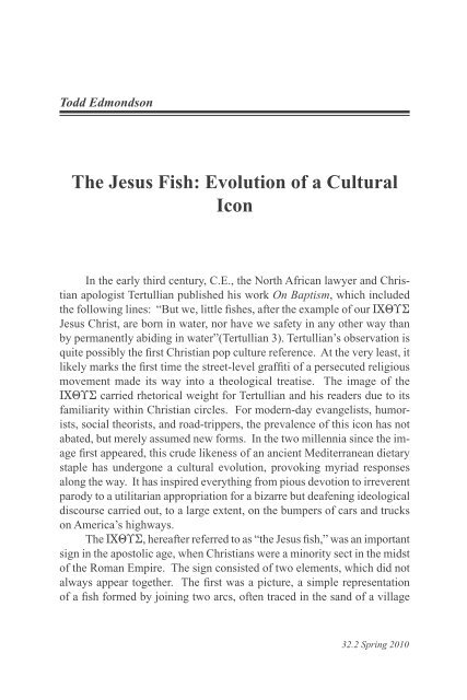 The Jesus Fish: Evolution of a Cultural Icon - Popular/American ...