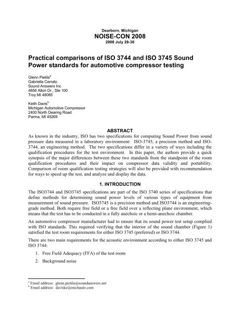 Practical comparisons of ISO 3744 and ISO 3745 Sound Power