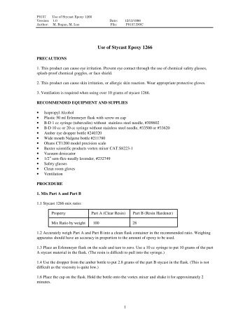 P0157: Use Of Epoxy Stycast 1266 Procedure