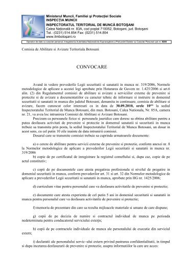 Convocare Comisie abilitare - ITM Botosani