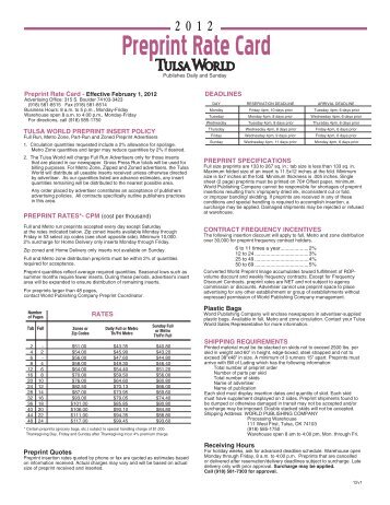 Preprint Rate Card - Tulsa World