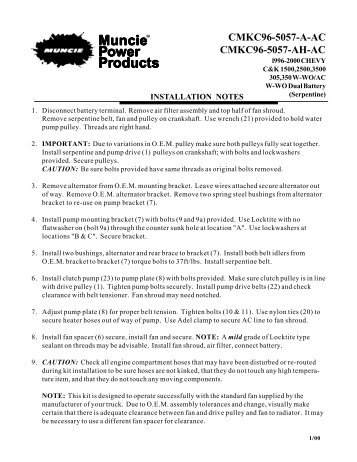 CMKC96-5057-A-AC Installation Instructions - Muncie Power Products