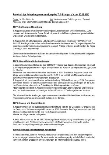 Protokoll der Jahreshauptversammlung des TuS Esingen e.V. am ...