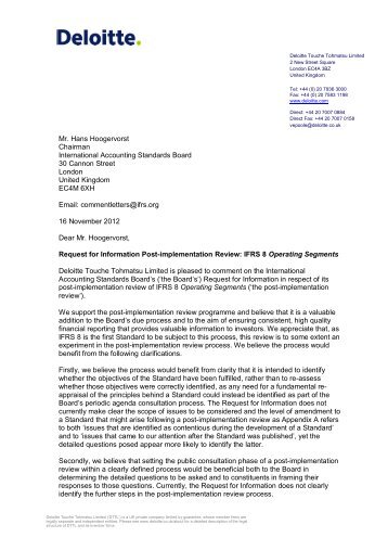 DTTL Comment Letter on IFRS 8 PIR Request for Information - eIFRS