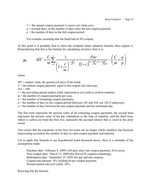 Bond and Note Valuation and Related Interest Rate Formulas