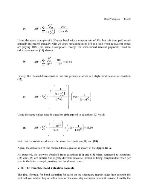 Bond and Note Valuation and Related Interest Rate Formulas