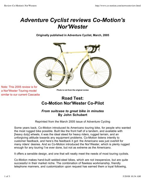 Review-Co-Motion's Nor'Westero - Co-Motion Cycles