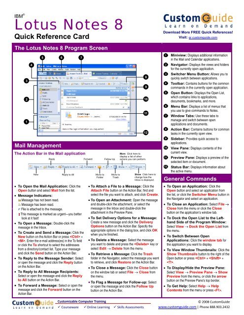 Lotus Notes Quick Reference, IBM Lotus Notes 8 Cheat Sheet