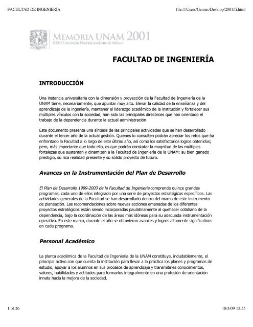 facultad de ingenierÃ­a - DirecciÃ³n General de PlaneaciÃ³n - UNAM