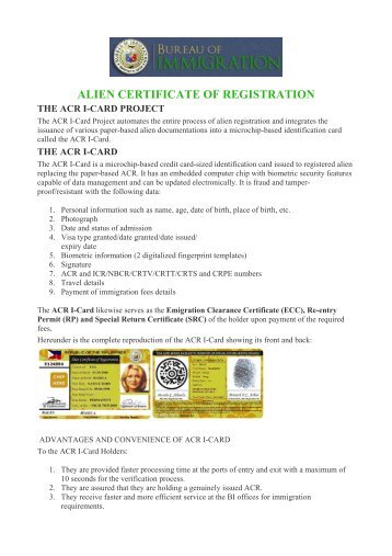 ALIEN CERTIFICATE OF REGISTRATION - About the Philippines
