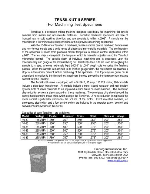 TENSILKUT II SERIES For Machining Test Specimens - Cientec.com