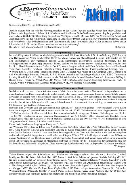 Info-Brief Juli 2005 - Mariengymnasium Bocholt