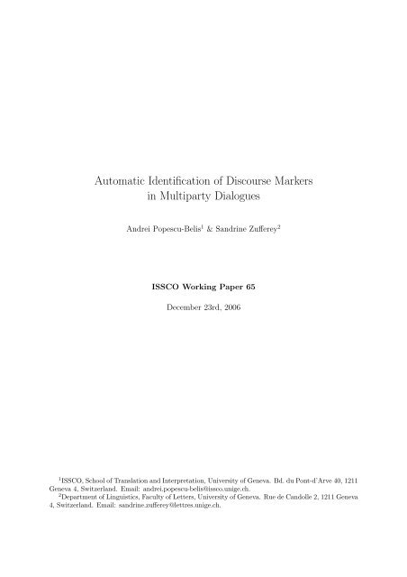 PDF) Discourse markers in speech: Characteristics and challenges for corpus  annotation