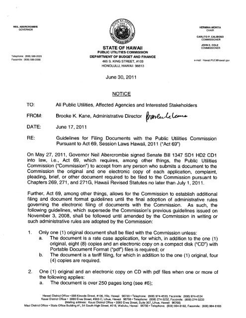 Guidelines for Filing Documents PUC - Public Utilities Commission