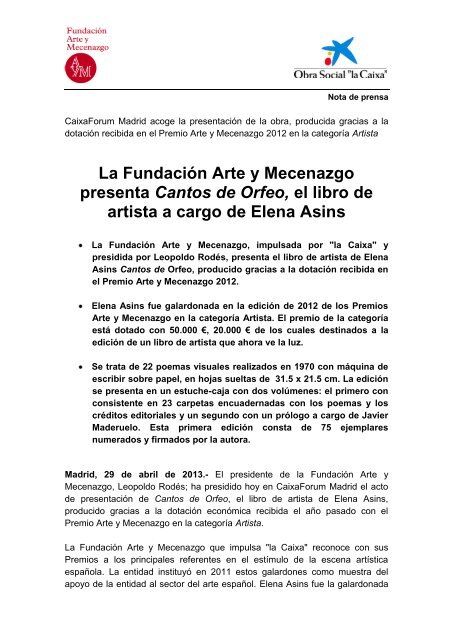 Elena Asins - Fundación Arte y Mecenazgo