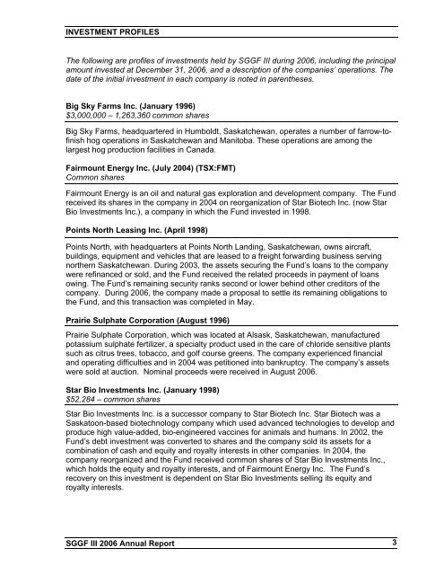 Saskatchewan Government Growth Fund III Ltd. - Crown ...