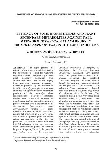 Efficacy of some Biopesticides and Plant ... - Ion Ionescu de la Brad