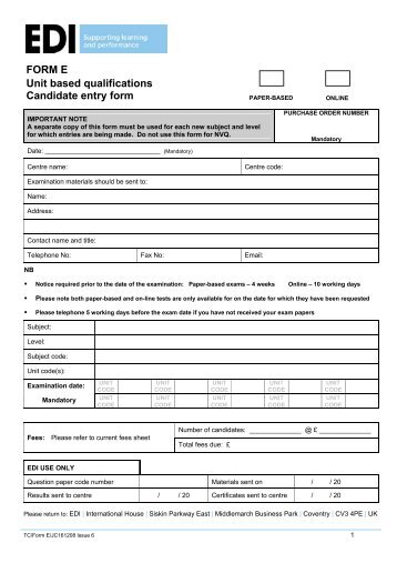 FORM E Unit based qualifications Candidate entry form - LCCI ...