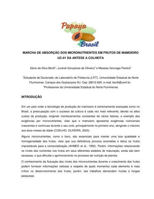 marcha de absorção dos micronutrientes em frutos de mamoeiro uc ...