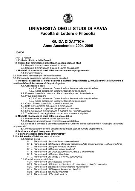 UNIVERSITA DEGLI STUDI DI PAVIA - UniversitÃ degli studi di Pavia