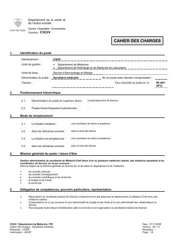 Cahier des charges - Service d'immunologie et d'allergie