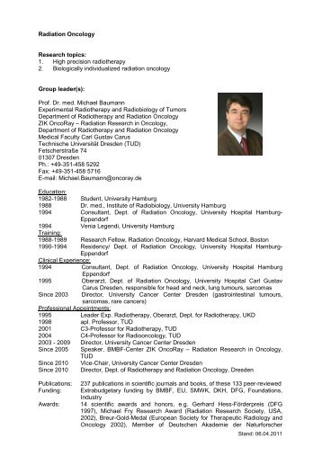 Curriculum Vitae - Universitäts KrebsCentrum Dresden - Technische ...