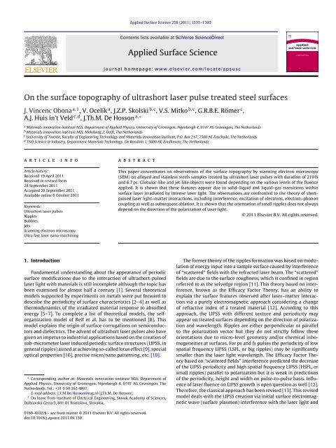 On the surface topography of ultrashort laser pulse treated steel ...