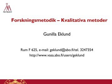 Forskningsmetodik â Kvalitativa metoder