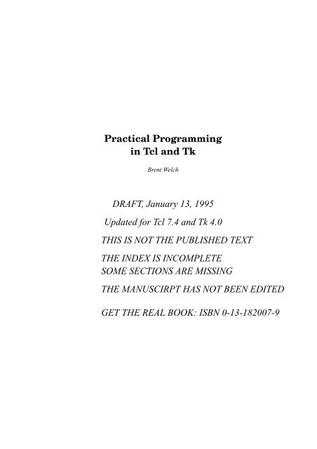Practical Programming in Tcl and Tk DRAFT, January 13, 1995 ...