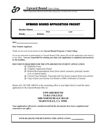 upward bound student application - Yuba College