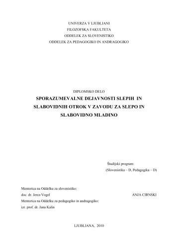 Sporazumevalne dejavnosti slepih in slabovidnih otrok v Zavodu