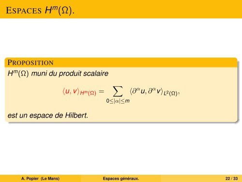 Espaces de Banach, de Hilbert, de Sobolev. - UniversitÃ© du Maine