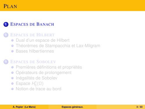 Espaces de Banach, de Hilbert, de Sobolev. - UniversitÃ© du Maine