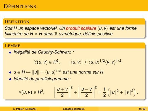 Espaces de Banach, de Hilbert, de Sobolev. - UniversitÃ© du Maine