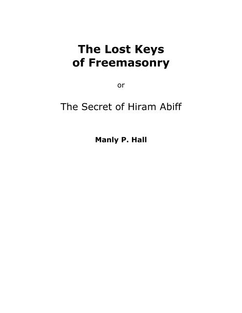 The Lost Keys of Freemasonry - RoseCroix.org.au